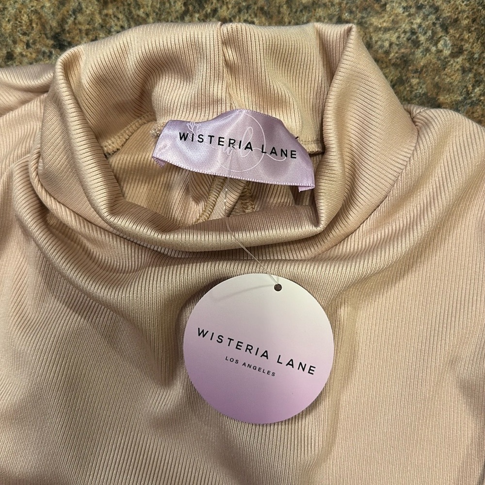 Wisteria Lane Lace Up Back Bodysuit Size Large Nude Long Sleeve Mock Neckline - Picture 10 of 13